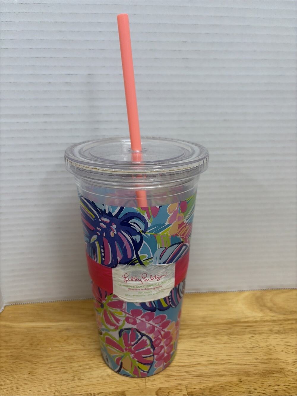 NEW Lilly Pulitzer Exotic Garden Reusable 20 oz Cold Drink Tumbler & Pink Straw